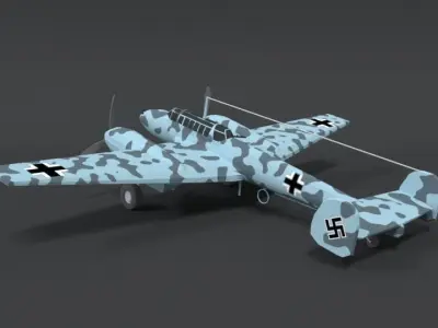 Low Poly Cartoon Messerschmitt Bf110 WWII Airplane Low-poly 3D model