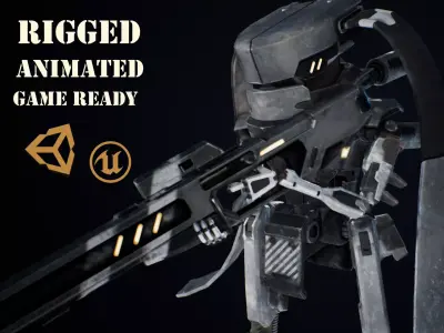 Etasphera72 robot with gun Low-poly 3D model