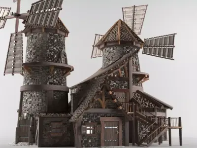 Medieval house in European style Low-poly 3D model