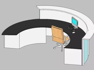 Modern Curved Reception Desk  Revit Family RFA 3D model