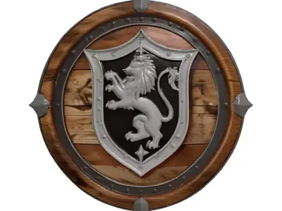 Medieval Lion Crest Shield 3D model