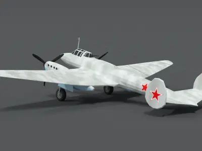 Low Poly Cartoon Petlyakov Pe-2 WWII Airplane Low-poly 3D model