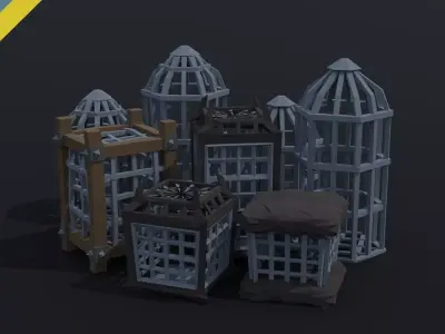 Cartoon cages Polygonal Style Low-poly 3D model