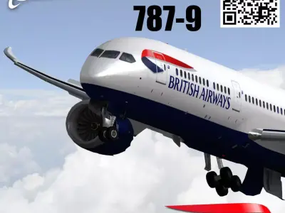 Boeing 787-9 British airways livery Low-poly 3D model