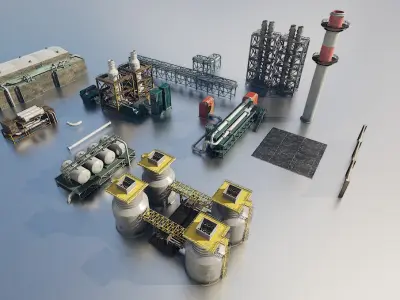 Modular factory Low-poly 3D model