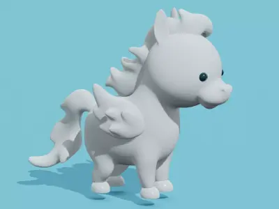 Cute white Pegasus with wings  3D model