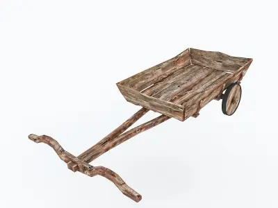 Wooden Old Horse Carriage Low-poly 3D model