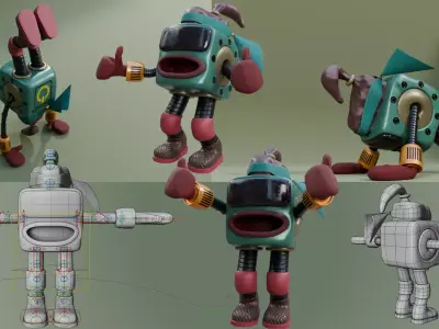 Cube Head Robot Low-poly 3D model