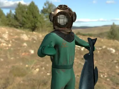 Scuba diver Low-poly 3D model