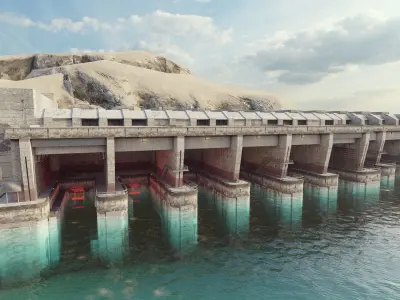 Realistic Sci-Fi Battleship Hangar Low-poly 3D model