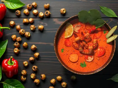 Spicy Tom Yum Soup with Shrimp and Bok Choy Leaves 3D model