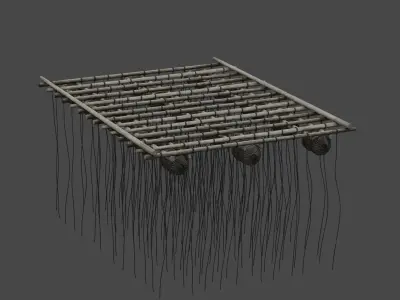 Traditional Wooden Aquaculture Raft and Fishing Raft 3D model