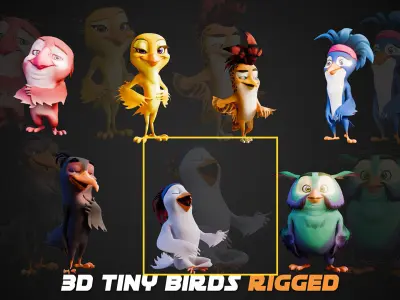 Chibi Cockatoo - 3D White - Rigged Cartoon Bird Low-poly 3D model