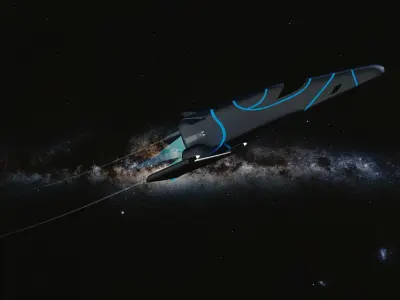 Spaceship Low-poly 3D model flying in night sky Low-poly 3D model