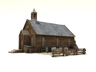 Low Poly Wild West Church Low-poly 3D model