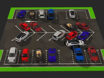 Street Car Parking 26 Lots Filled New Fur 3D model