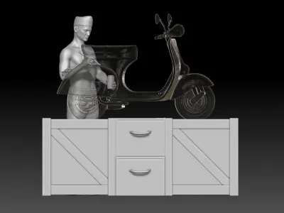 Military paint pinup on vespa 3D print model