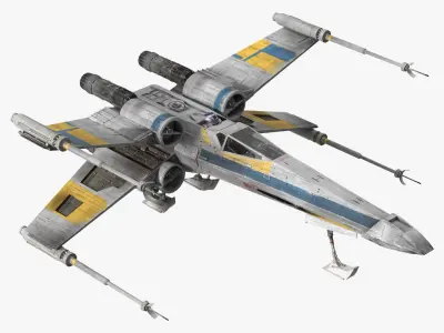 Space Fighter X-Wing Starship with R2-D2 Rigged for Maya 3D model
