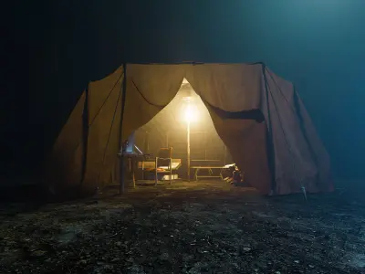 Travelers Tent with props Low-poly 3D model