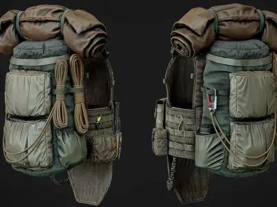 Vest backpacks Bags Pouches and Survival Kits Low-poly 3D model