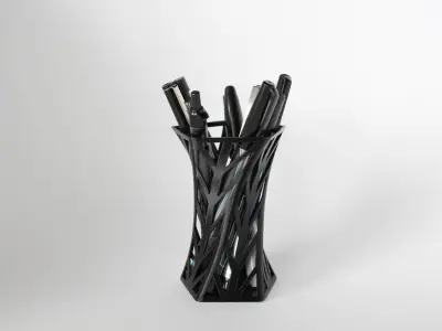 008f - Pen Holder - Wireframe - Arrowhead Pattern - 3D print model