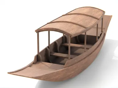 Traditional Thai wooden boat No01 Low-poly 3D model