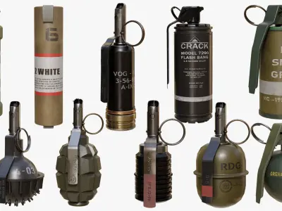 10 Grenades Single Mat All PBR Unity UE Textures Low-poly 3D model