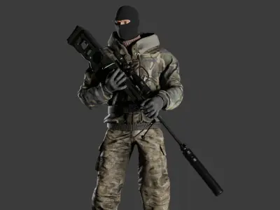 A sniper soldier with a used sv 98 sniper rifle Low-poly 3D model