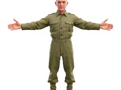 Elderly Male Soldier Rigged and Animated Character Model Low-poly 3D model