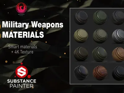12 Military Weapons Materials Low-poly 3D model