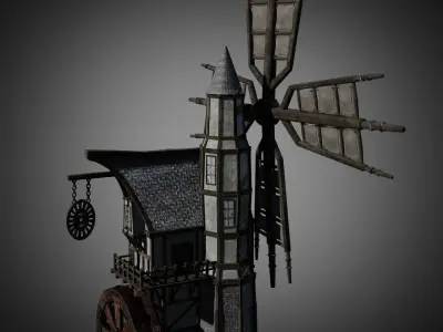 Windmill and Water wheel Game Ready Low-poly 3D model