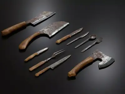 Knifes and axe Tools Pack Low-poly 3D model