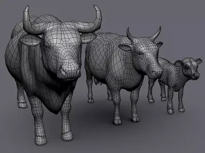 Cow Family Bull Cow Calf Topology UV Map Free low-poly 3D model