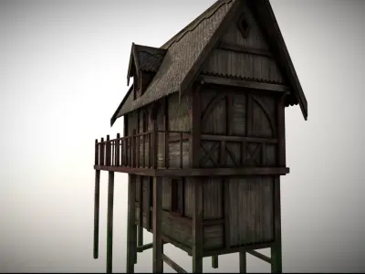 Medieval lake village - House 19 Low-poly 3D model