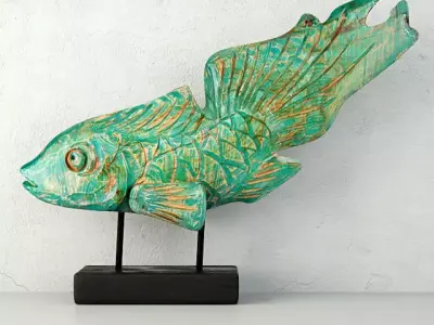 Hand-Carved Driftwood Fish On Stand 3D model