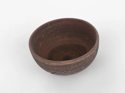 Photorealistic 3D scan of deep clay bowl plate Low-poly 3D model
