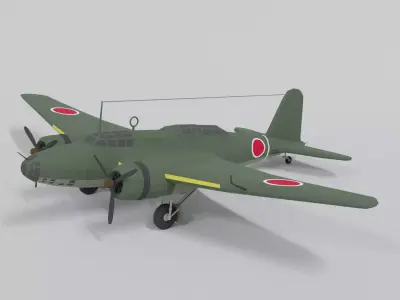 Low Poly Cartoon Mitsubishi Ki-21 Sally WWII Airplane Low-poly 3D model