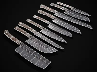 Household Knives Set Low-poly 3D model