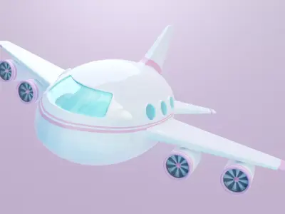 Airliner Airplane - Clouds and Background - Cartoon-Toy Jetplane 3D model