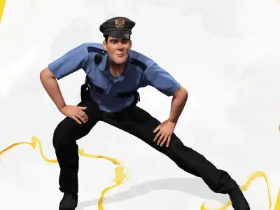 Stylized Cartoon Police Officer Policeman Rigged Cop Low-poly 3D model