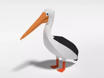 Low Poly Cartoon Pelican Low-poly 3D model