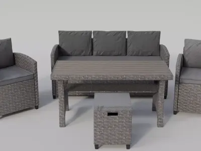 Garden furniture set sofa chair table pouffe Low-poly 3D model