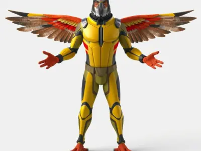 Falcon Warrior Rigged and Animated D Character Model Low-poly 3D model