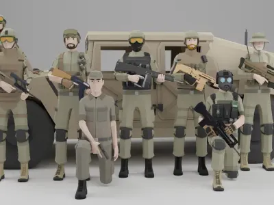 Low poly Soldiers Rigged Low-poly 3D model