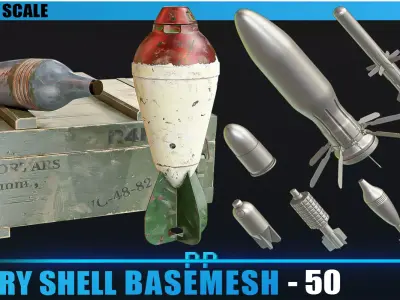 50 Military Shell Precise Dimensions Game ready Base mesh VOL 2 Free 3D model