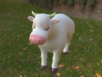 White Cow cartoon Low-poly 3D model