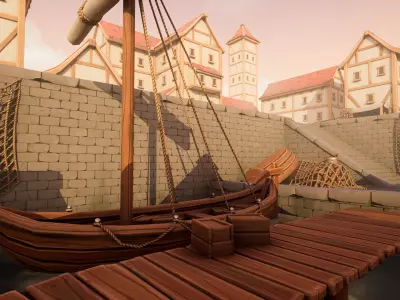 Medieval Port City - Modular Pack Low-poly 3D model