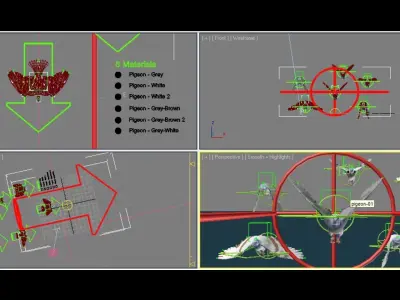 Flock of Birds - Pigeons - Rigged - Animated Low-poly 3D model