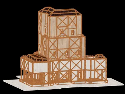 Medieval Low Poly Building Castle Wooden Village Stone House 02 Low-poly 3D model