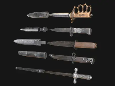 WWI Knives realistic pack 3D model